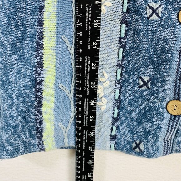 Norm Thompson Embroidered Cardigan Sweater Small Blue Button Up Winter Layering - Picture 12 of 16